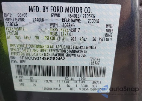 2008 Ford Escape Xlt из США, поврежденный, VIN 1FMCU93148KE82462